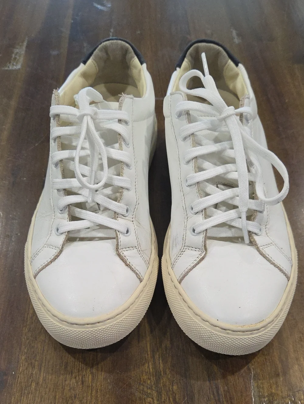 Woman By Common Projects Retro Low White Leather Sneakers with Cream Sole